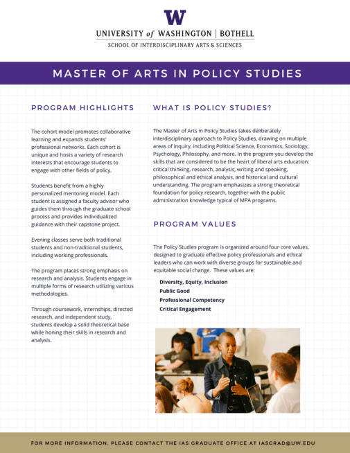 Master of Arts in Policy Studies Info Sheet