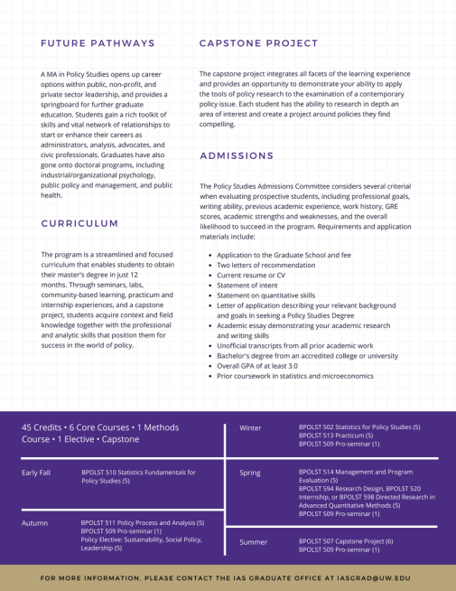 Master of Arts in Policy Studies Info Sheet